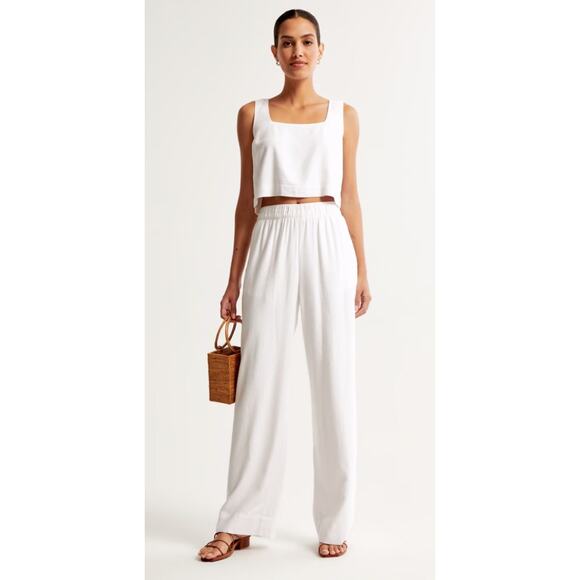 Abercrombie & Fitch white linen wide leg trousers